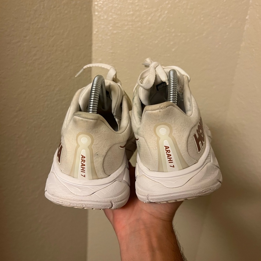 Hoka Women's Cream White Athletic Running Shoes with Brown Logo - Picture 5 of 6